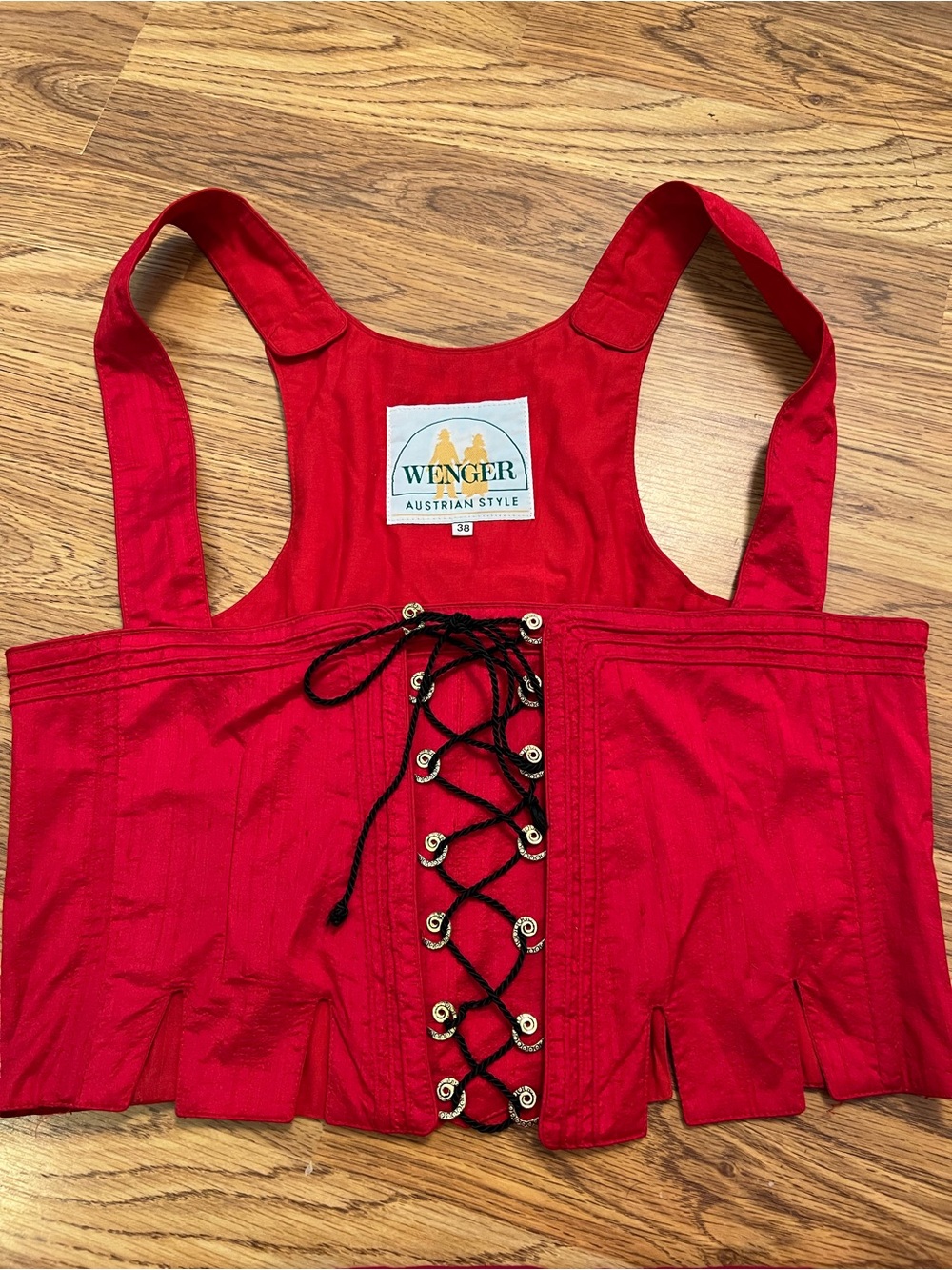 Wenger Austrian Style Red overlapping lace up Corset Top